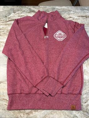 MUSKOKA BEAR WEAR-  Quarter-Zip Heathered Cranberry Pullover Sweater